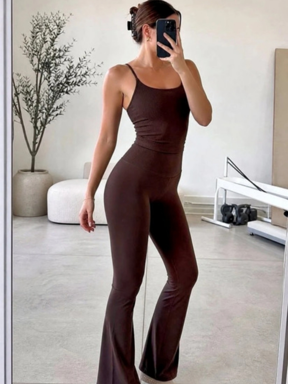 Yogalicious Scoop Jumpsuit Brown Flare Leg Small